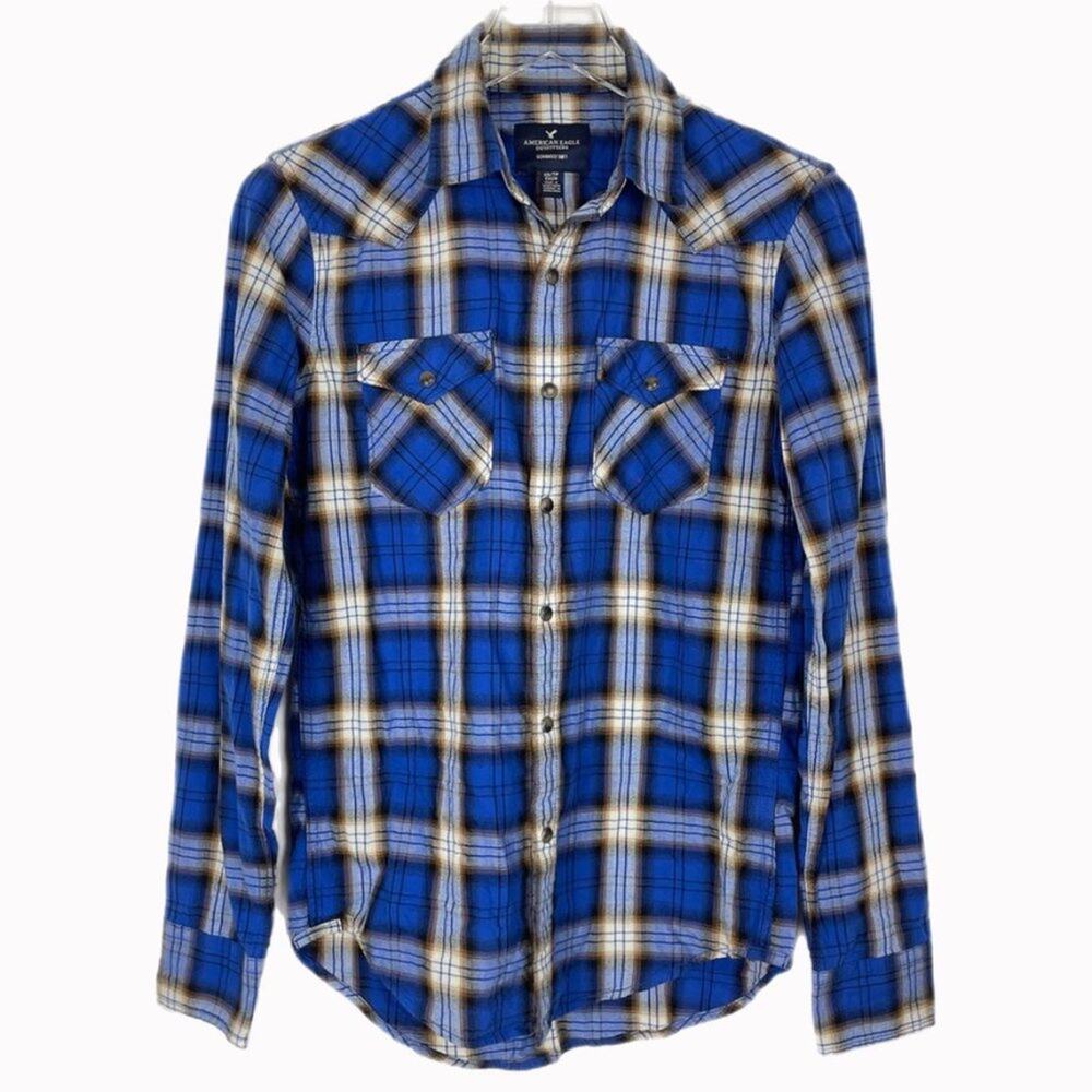 American Eagle Snap Front Plaid Shirt Sz XS